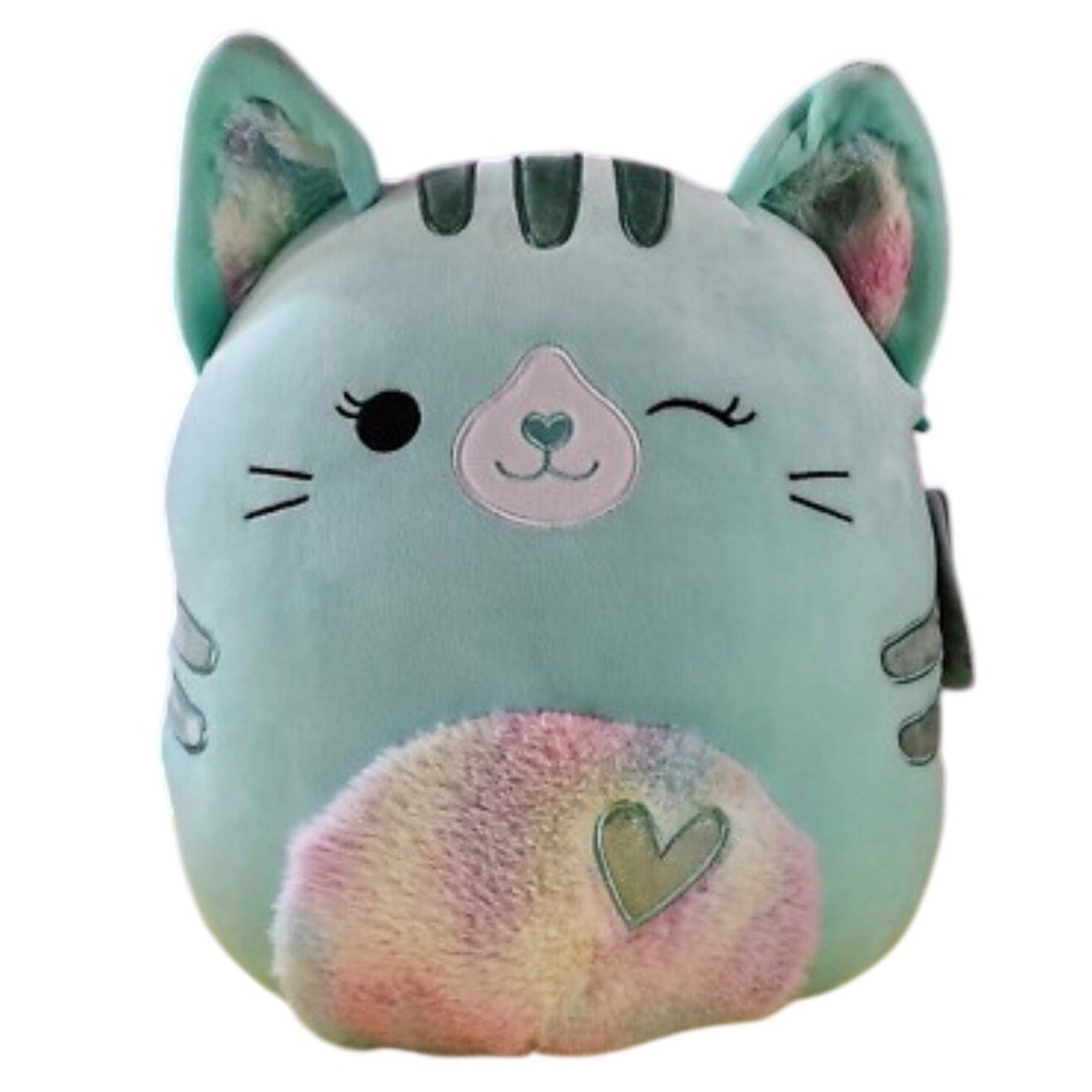 Squishmallows Corinna Cat Kids Mint Green Winking Fuzzy Belly Heart